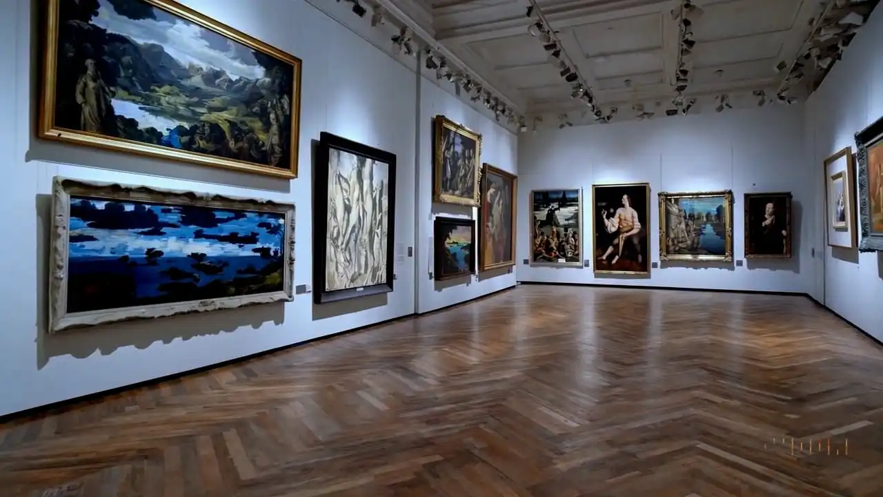 Thumbnail ofTour of an art gallery with many beautiful works of art in different styles's video