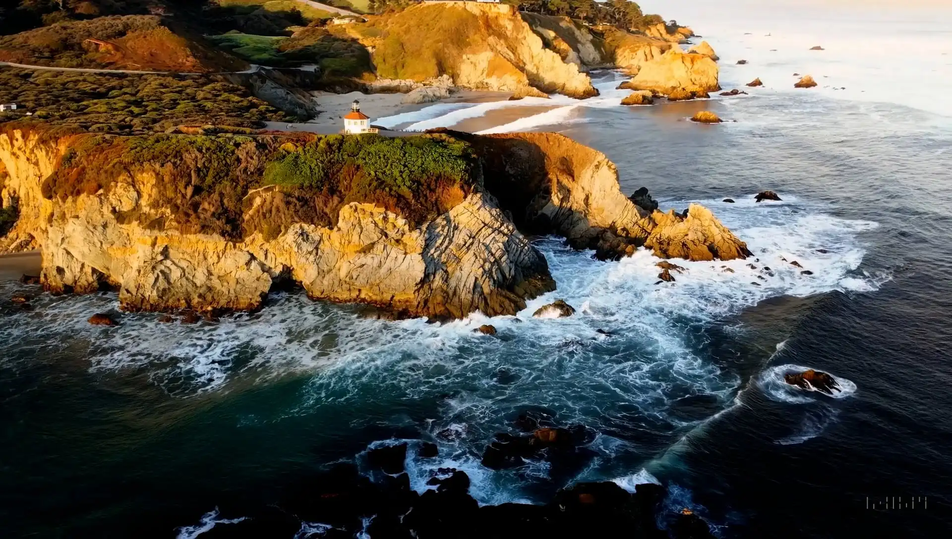 Thumbnail ofDrone view of waves crashing against the rugged cliffs along Big Sur’s garay point beach's video