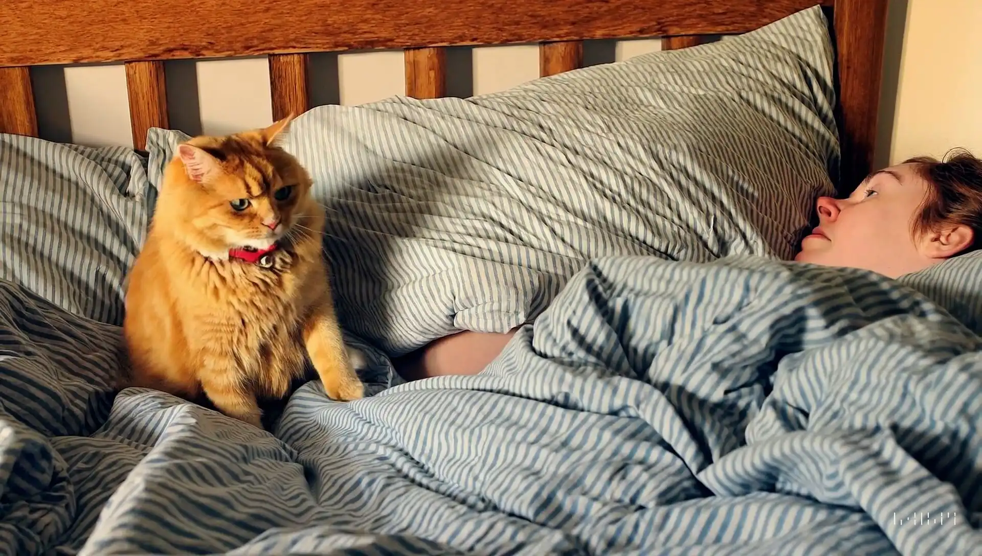 Thumbnail ofA cat waking up its sleeping owner demanding breakfast's video