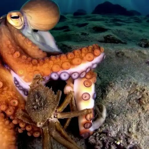 Thumbnail ofA large orange octopus is seen resting on the bottom of the ocean floor's video