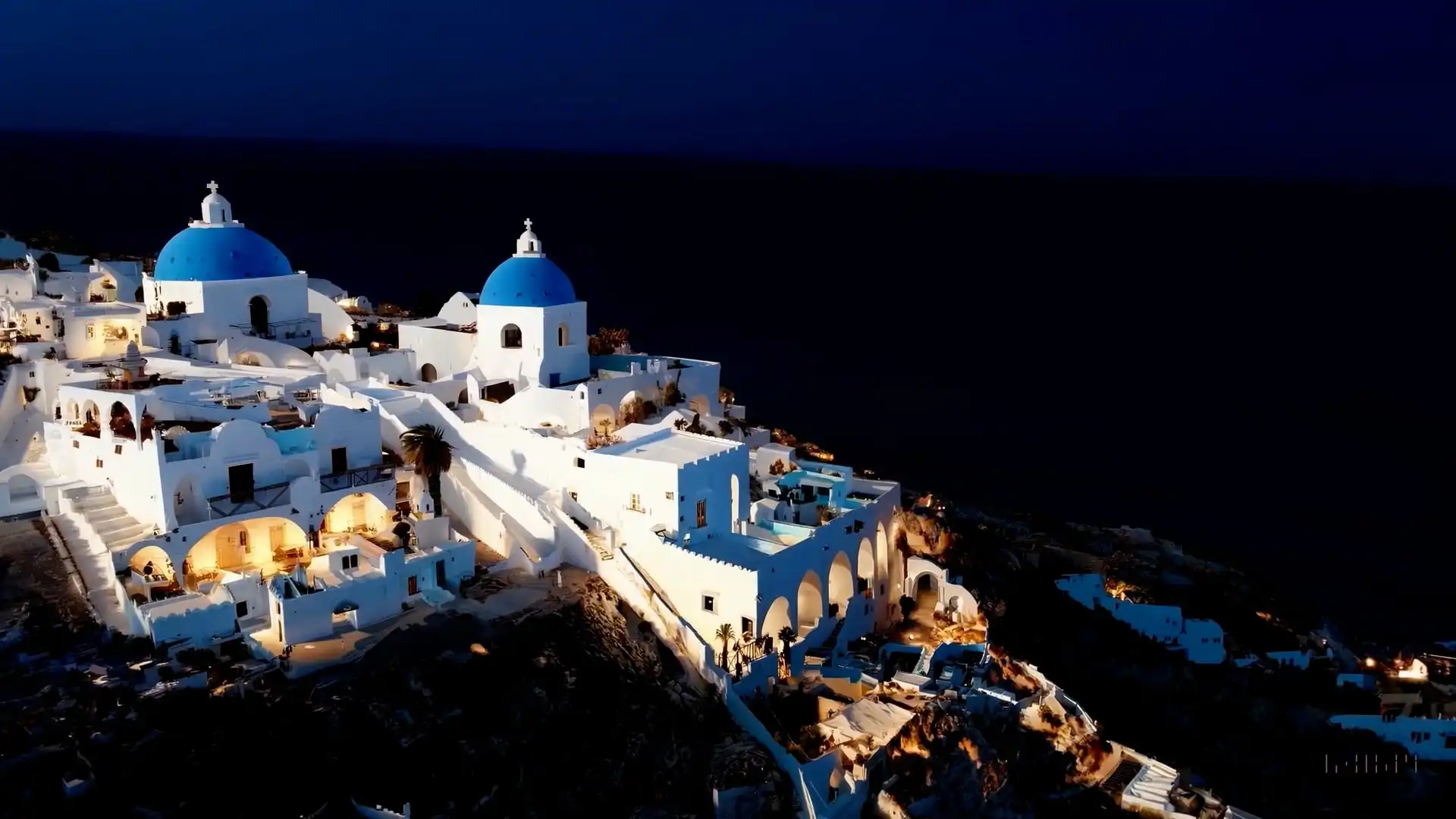 Thumbnail ofAerial view of Santorini during the blue hour's video